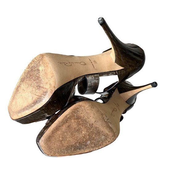 Oscar de La Renta Leather Stiletto Platform Heels EU38 US7.5 Glam Cocktail Party - Picture 8 of 13